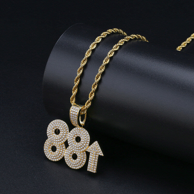 Gold Plated 88 Rising Ice Out Pendant Necklace Tripodjewelry