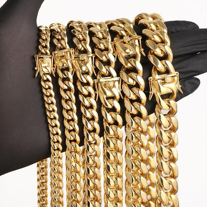 12MM 18K Gold Plated Miami Cuban Link Chain And Bracelet  Set