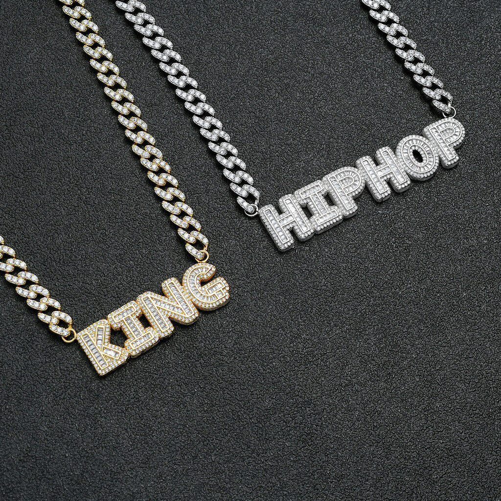 Square Zircon Custom Letter Pendant Necklace Gift For Men 14K Gold Plated TRIPOD JEWELRY