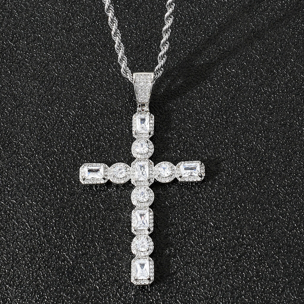Real 18K Gold/White Gold Plated Zircon Cross Pendant Iced Out Jewelry