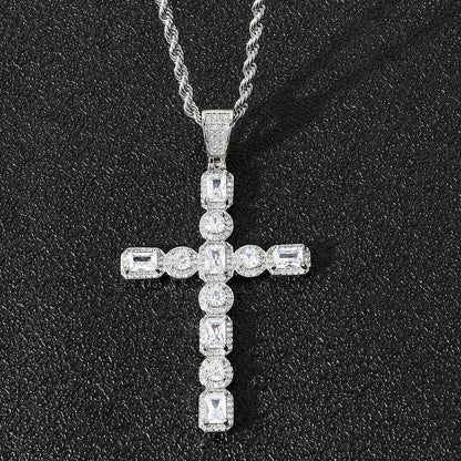 Real 18K Gold/White Gold Plated Zircon Cross Pendant Iced Out Jewelry