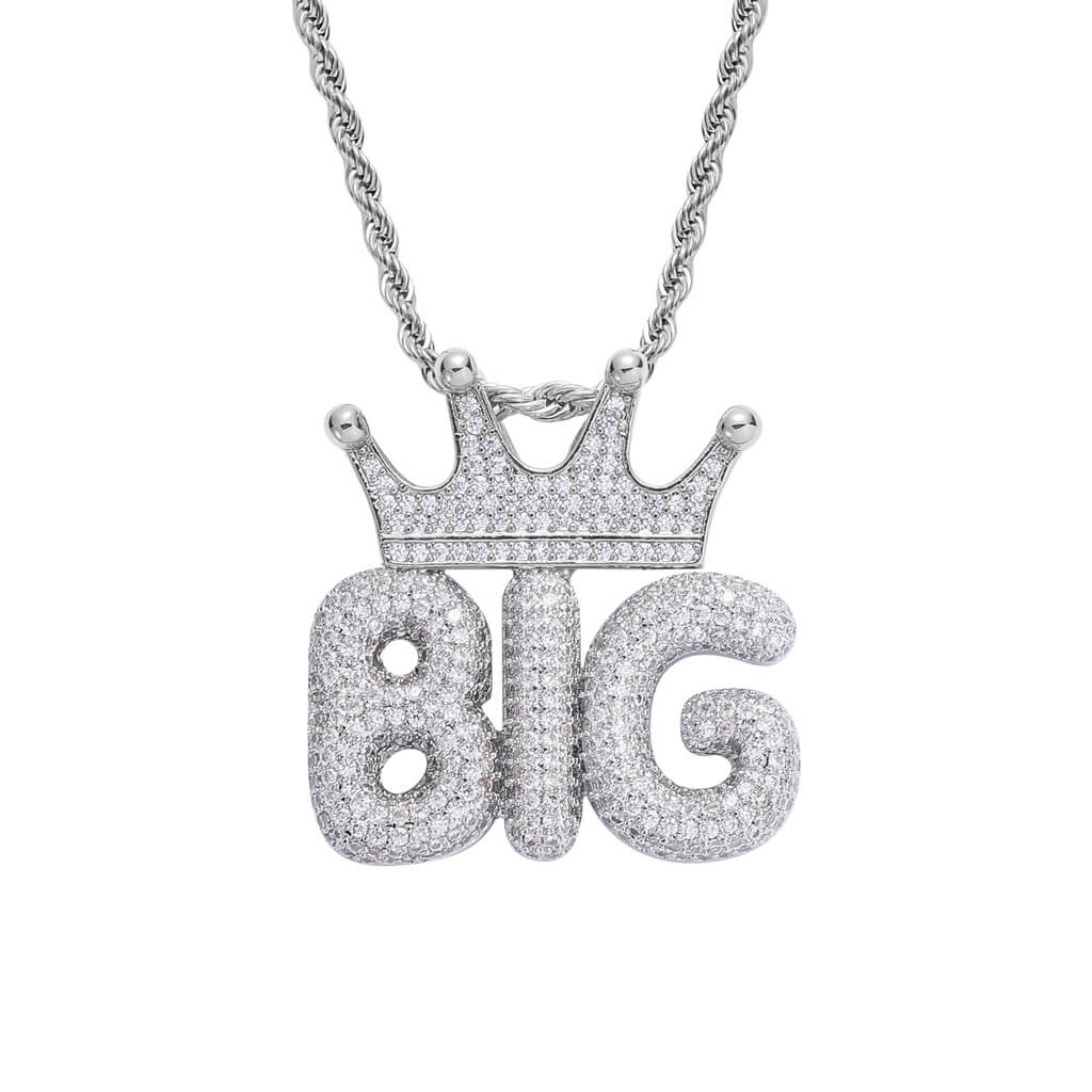 Crown Letter Custom Zircon Bubble Pendant Gold Plated Necklace For Men TRIPOD JEWELRY