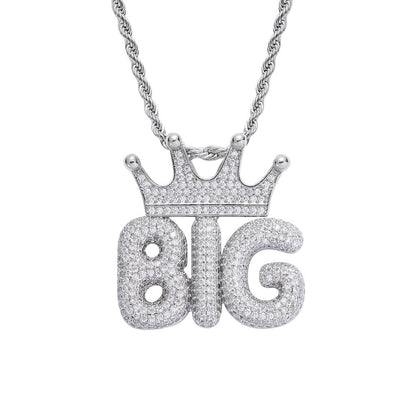 Crown Letter Custom Zircon Bubble Pendant Gold Plated Necklace For Men TRIPOD JEWELRY