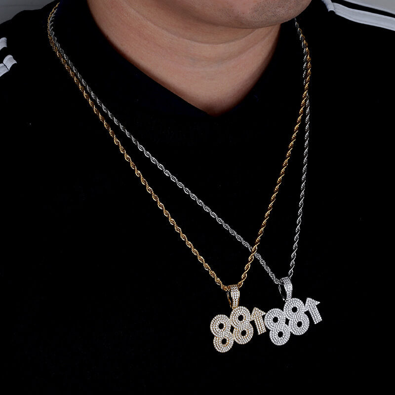 Gold Plated 88 Rising Ice Out Pendant Necklace Tripodjewelry