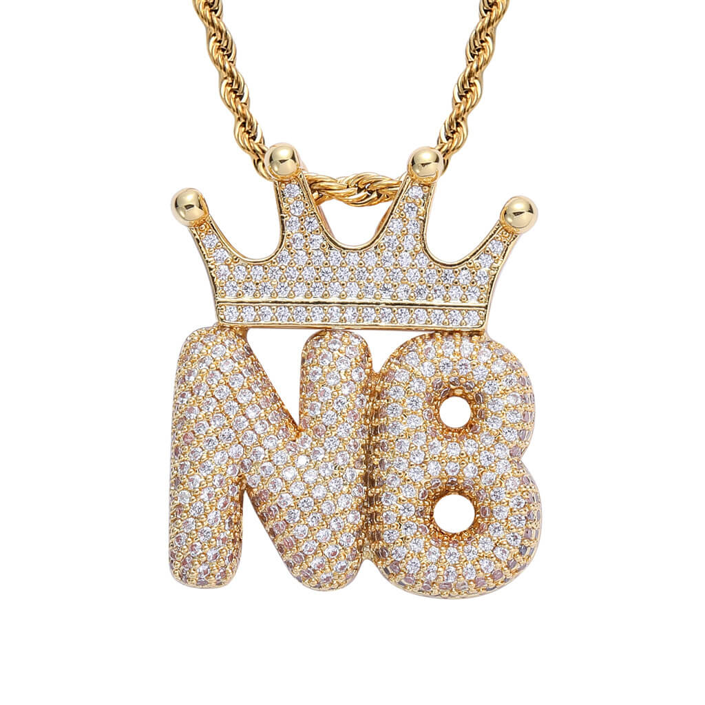 Crown Letter Custom Zircon Bubble Pendant Gold Plated Necklace For Men TRIPOD JEWELRY
