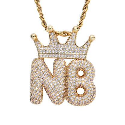 Crown Letter Custom Zircon Bubble Pendant Gold Plated Necklace For Men TRIPOD JEWELRY