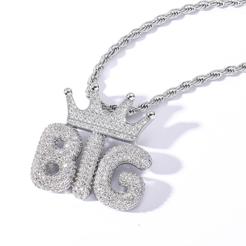 Crown Letter Custom Zircon Bubble Pendant Gold Plated Necklace For Men TRIPOD JEWELRY