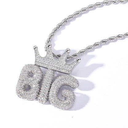 Crown Letter Custom Zircon Bubble Pendant Gold Plated Necklace For Men TRIPOD JEWELRY