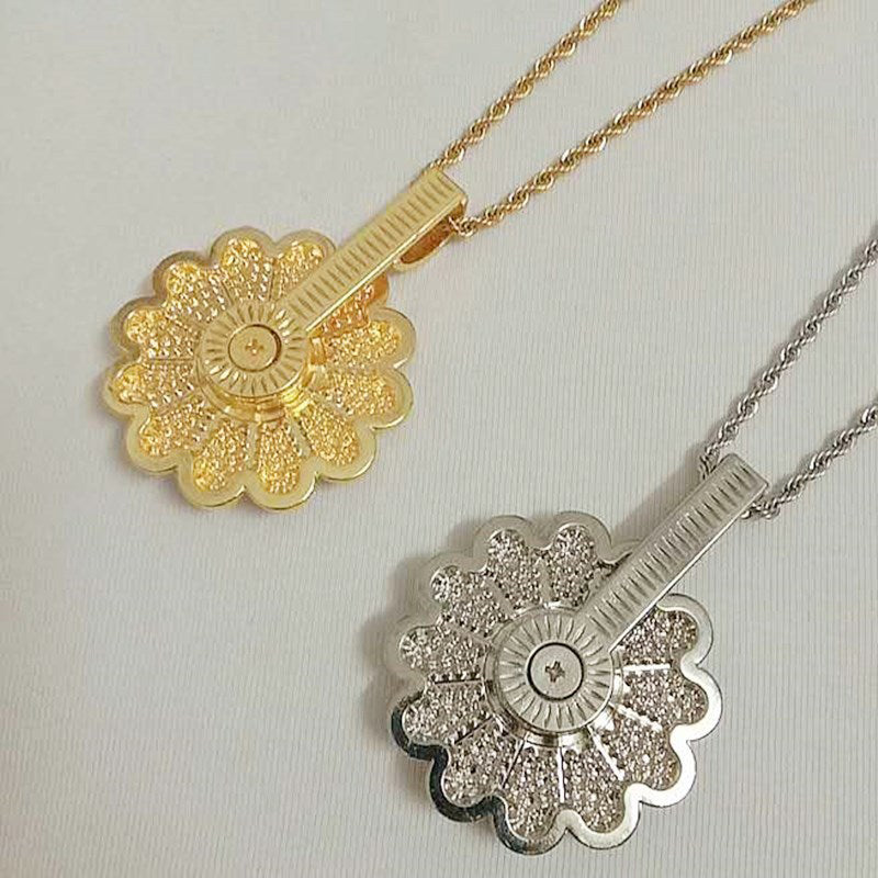 18K/White Gold Plated Iced Out Colorful Sunflower Pendant Necklace