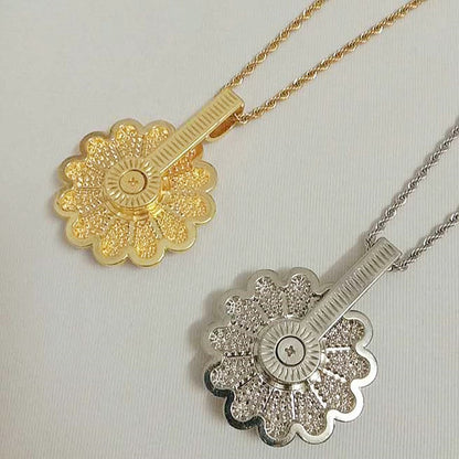 18K/White Gold Plated Iced Out Colorful Sunflower Pendant Necklace