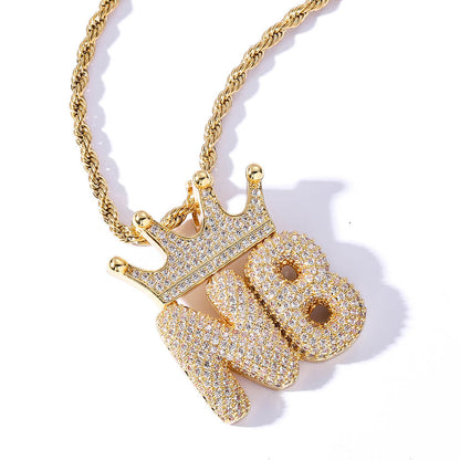 Crown Letter Custom Zircon Bubble Pendant Gold Plated Necklace For Men TRIPOD JEWELRY