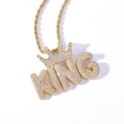 Crown Letter Custom Zircon Bubble Pendant Gold Plated Necklace For Men TRIPOD JEWELRY