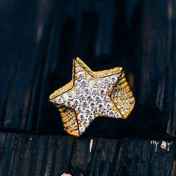 Iced Out Star Pinky Ring-18K Gold,Rose Gold or White Gold Plated Bling Bling Jewelry Tripodjewelry