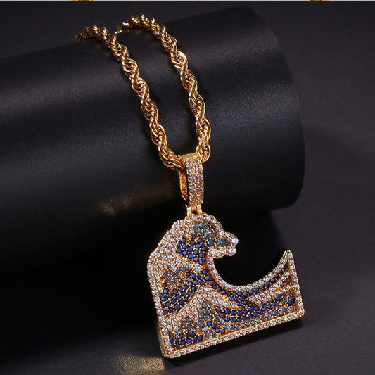 18K Gold Iced Kanagawa Surf Pendants Pendant Tripodjewelry