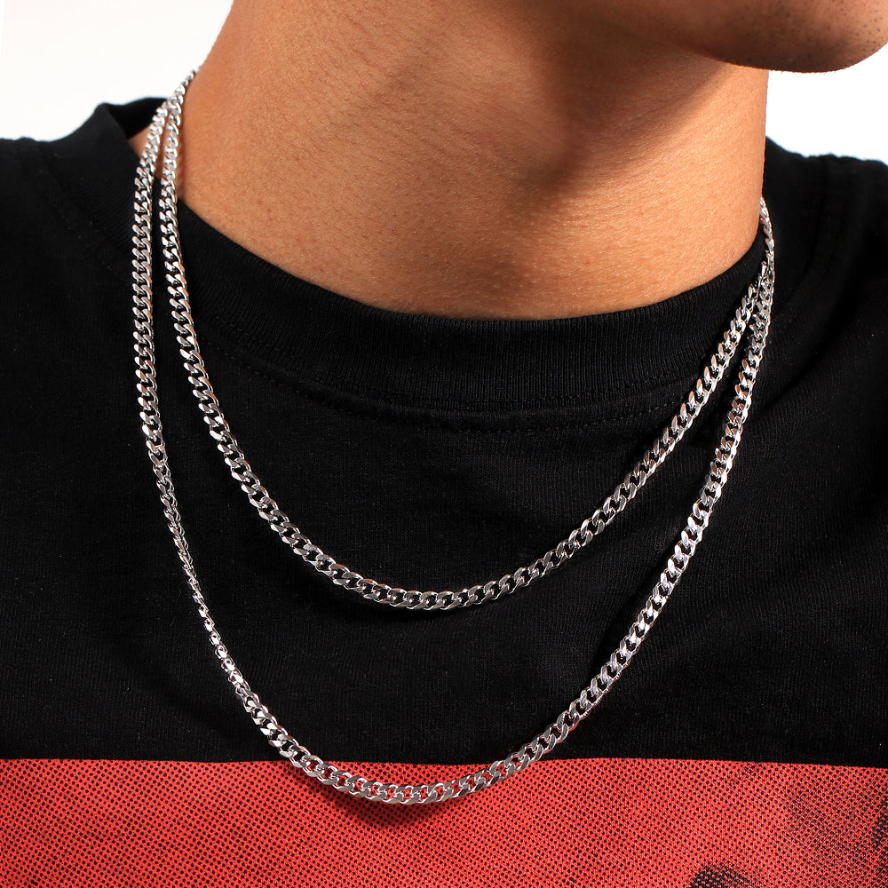 4MM White Gold Miami Micro Cuban Link Chain Necklace