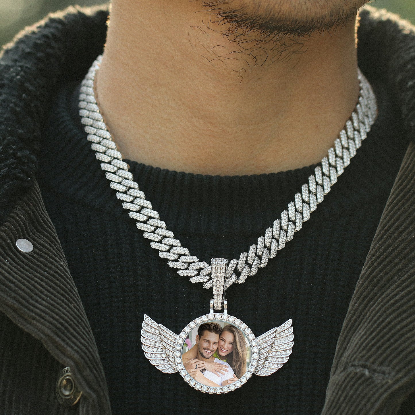 Iced Custom AngeL Wings Photo Pendant