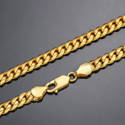 3/4/5/6MM Gold Plated Lobster Lock Miami Cuban Link Chain Necklace