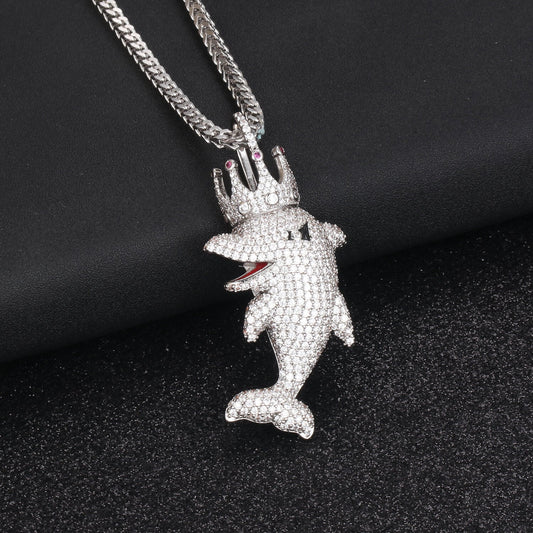 White Gold Iced Out King Dolphin Pendants For Men Necklace Tripodjewelry