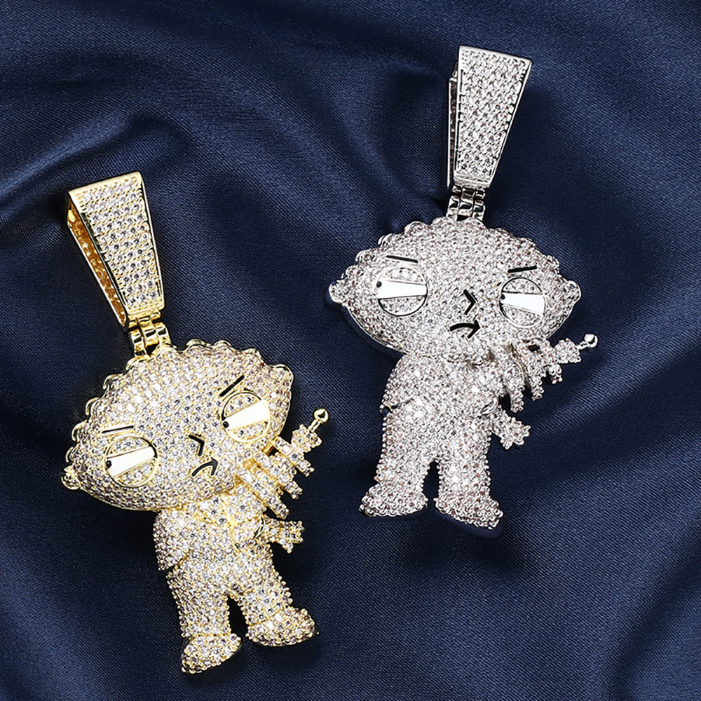 White Gold Cartoon Character Pendant Tripodjewelry
