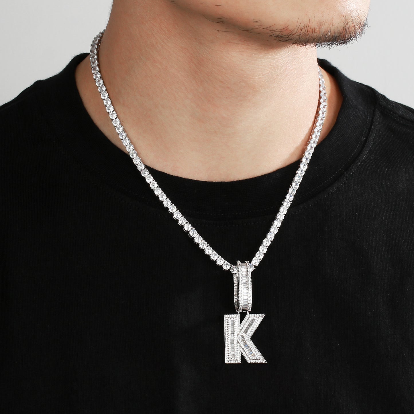 White Gold Plated Cubic Zirconia Initial Pendant | Letter Necklaces