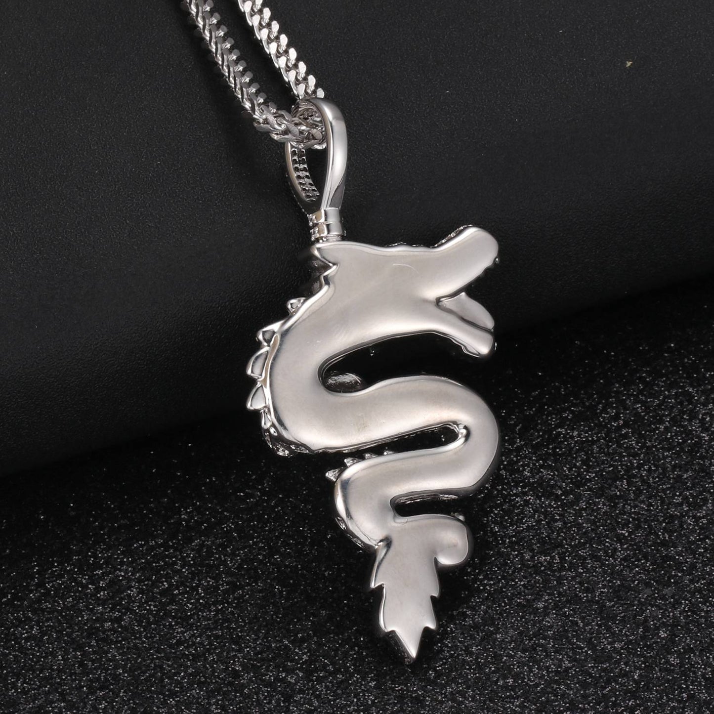 White Gold Plated Chinese Dragon Pendant - Tripodjewelry