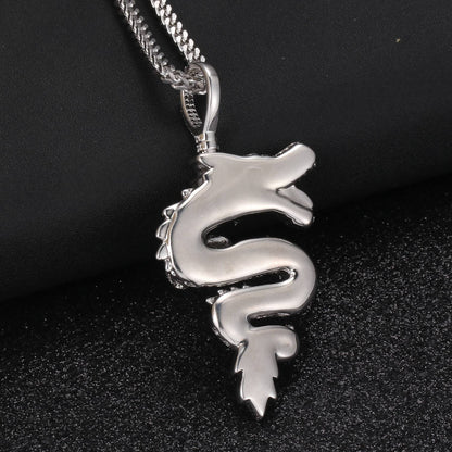 White Gold Plated Chinese Dragon Pendant - Tripodjewelry
