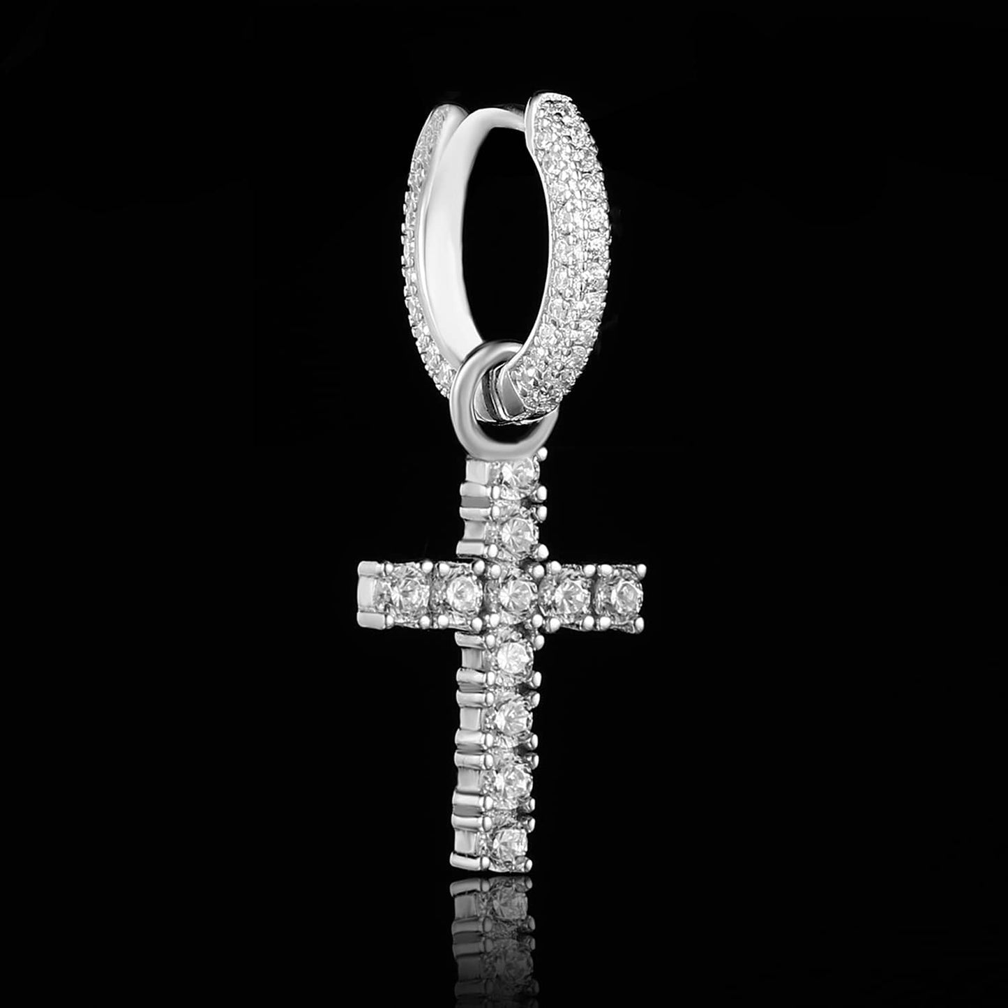 White Gold Iced Out Cross Earrings
