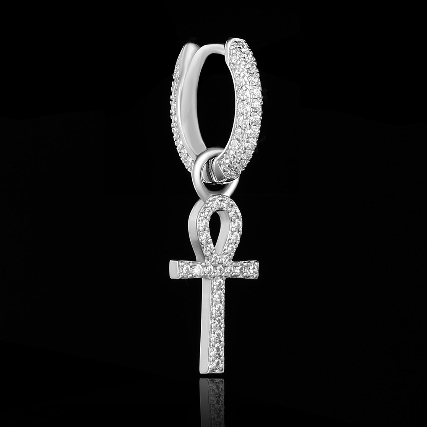 White Gold Iced Out Ankh Cross Earrings