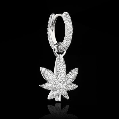 White Gold Iced Out Leaf Earrings Tripodjewelry