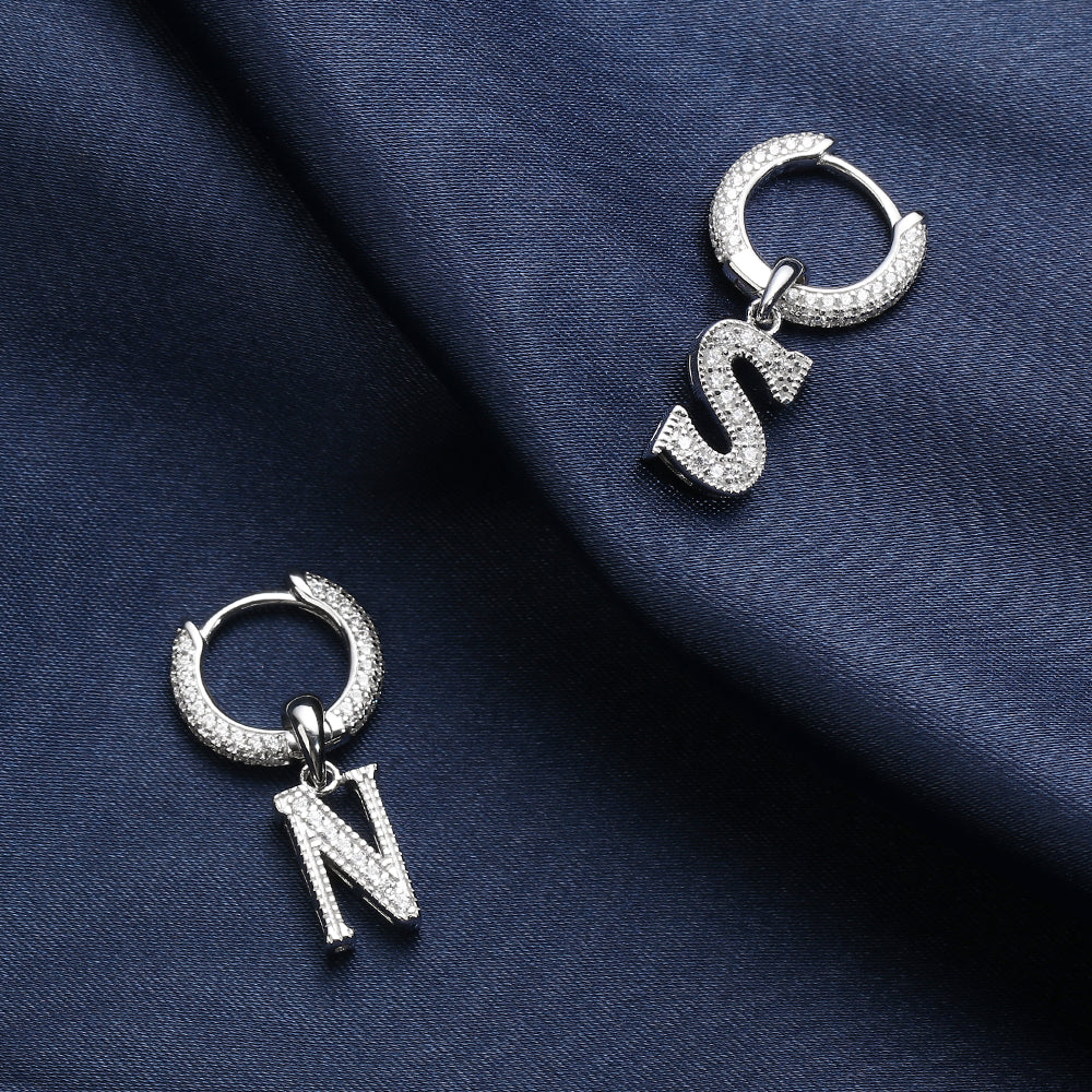 White Gold Iced Out Letter Earrings