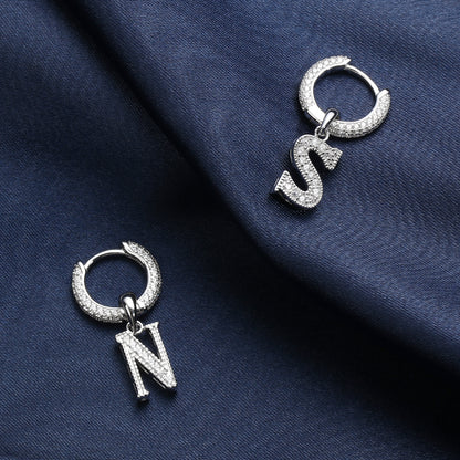 White Gold Iced Out Letter Earrings