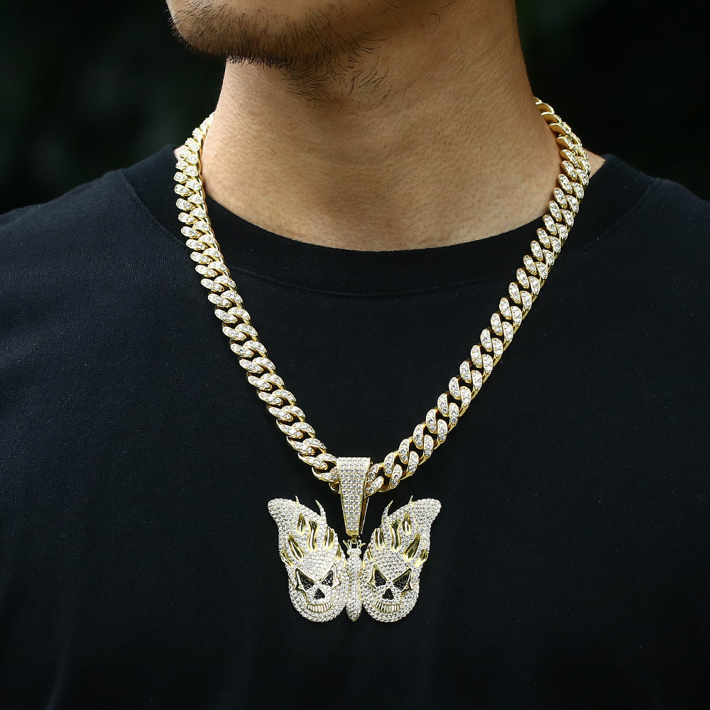 14k Gold Iced Evil Butterfly Pendant Tripodjewelry
