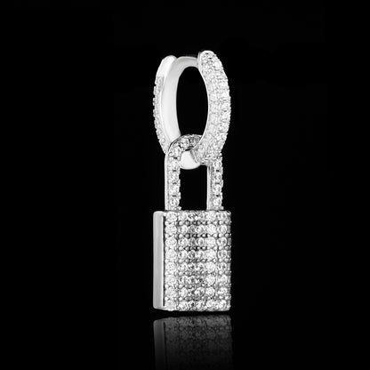 White Gold Iced Out Lock Earrings