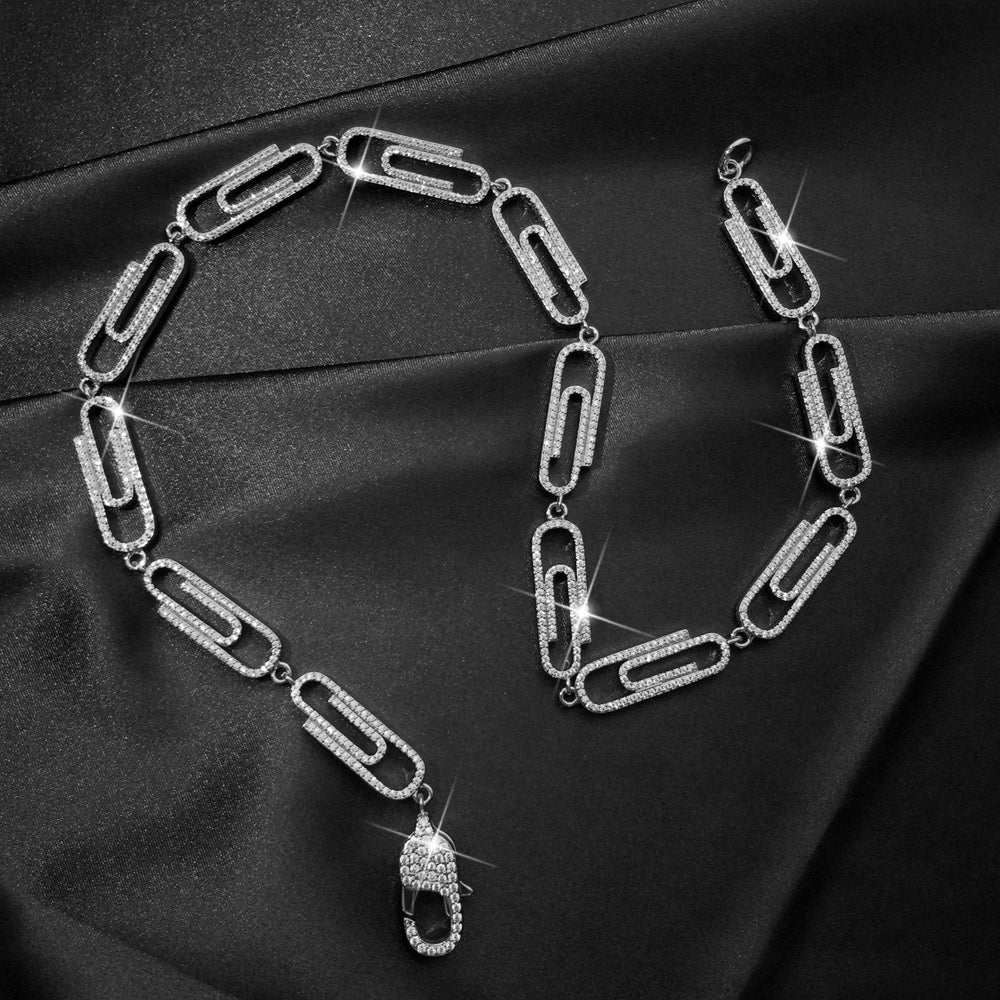14K/White Gold Plated Iced Out Paper Clip Link Chain Tripodjewelry
