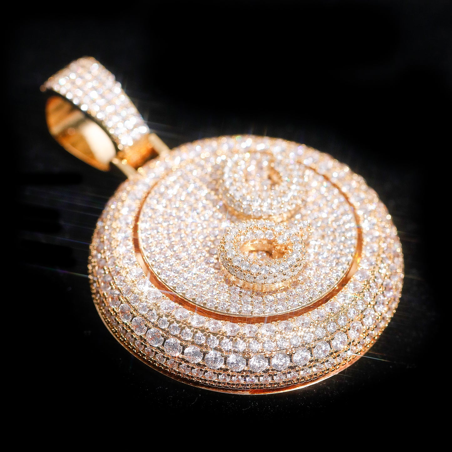 Custom Rotatable Letter Diamond Round Pendant Hip Hop Jewelry