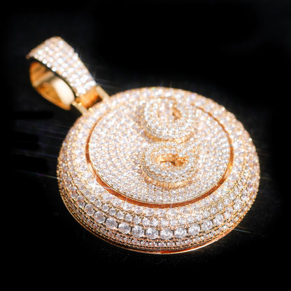 Custom Rotatable Letter Diamond Round Pendant Hip Hop Jewelry