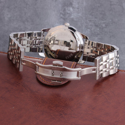 White Gold Plated Black Dial Stainless Steel Diamond Watch