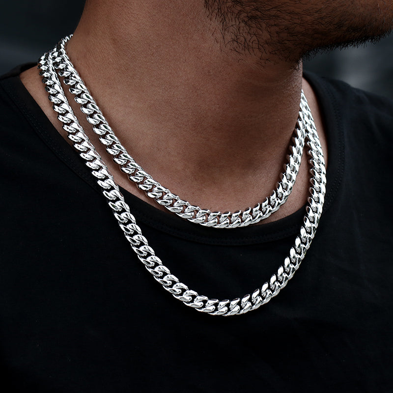 8/10/12/14/16/18MM White Gold Plated  Iced Out Clasp Miami Cuban Link Chain Necklace