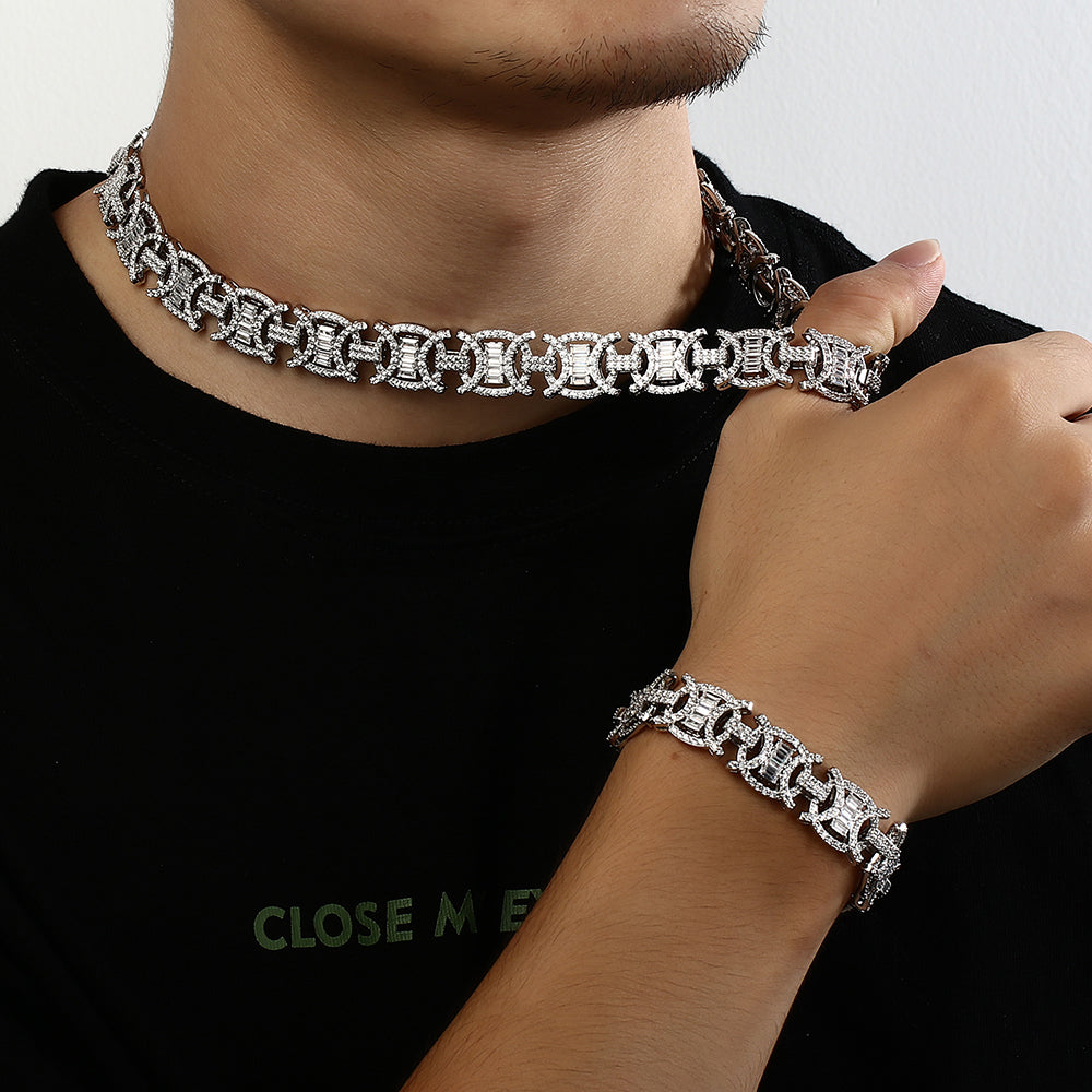 White Gold Plated Iced Out Round Design Fashion Link Chain Necklace Tripodjewelry