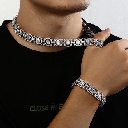 White Gold Plated Iced Out Round Design Fashion Link Chain Necklace Tripodjewelry