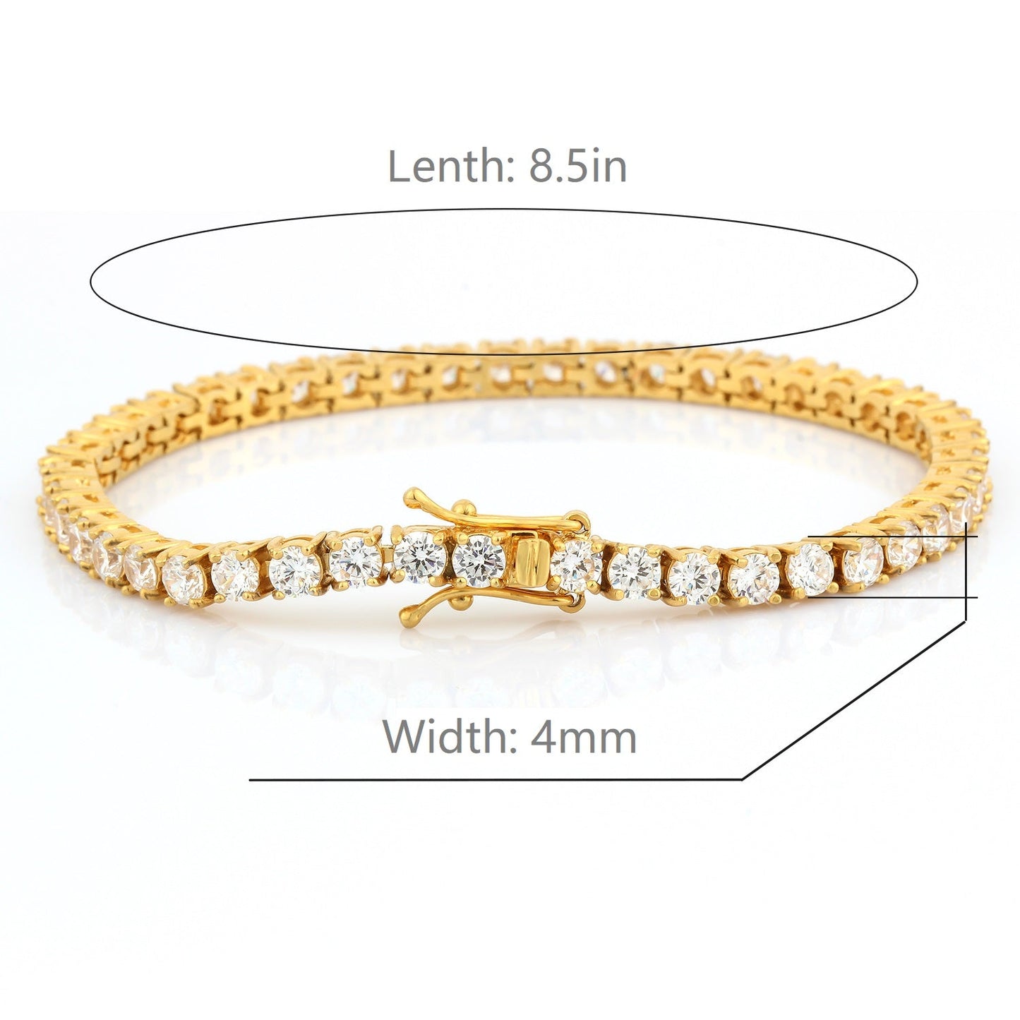 4MM 18K/ White Gold Stainless Steel Tennis Bracelet