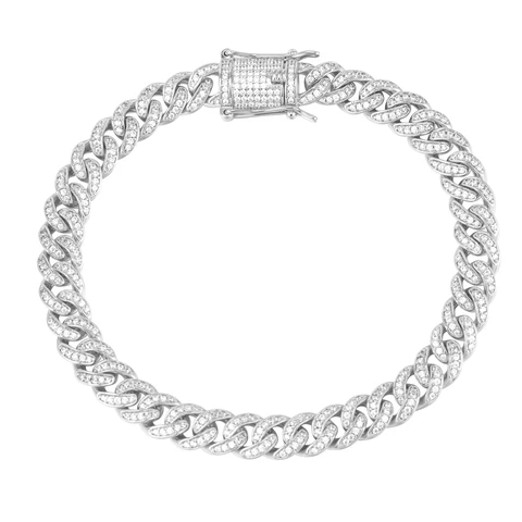 8MM White Gold Plated Iced Out Micro Cuban Link Bracelet
