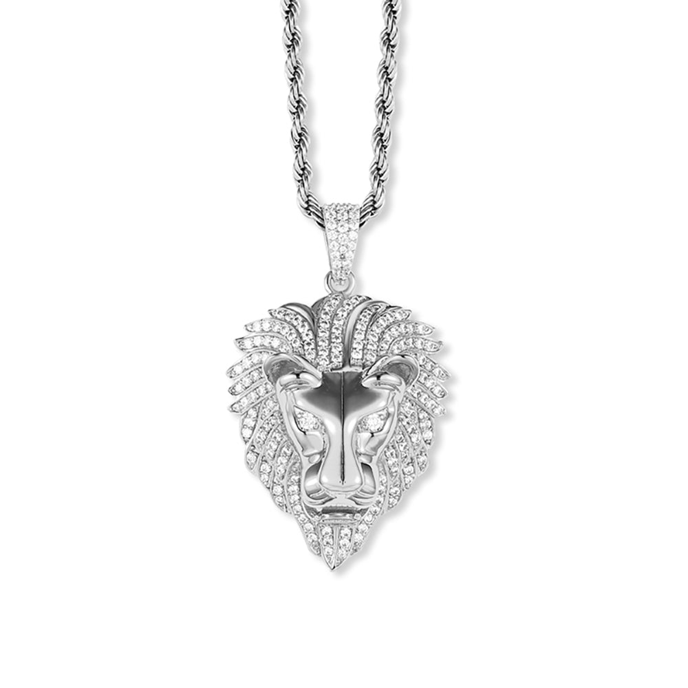 White Gold Iced Out Lion Pendant Hip Hop Jewelry Tripodjewelry