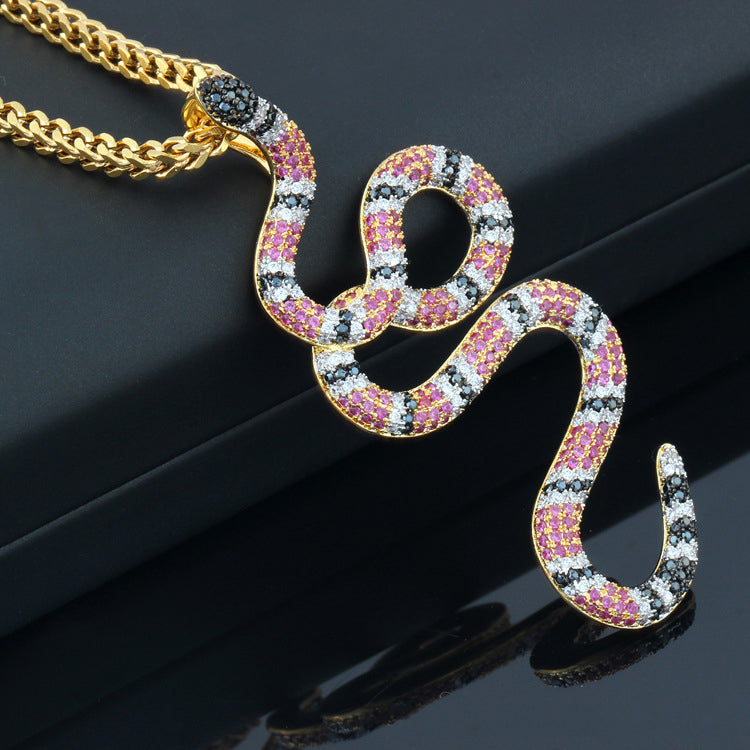 18K/White Gold Iced Out Twisted Coral Red Snake Pendant Tripodjewelry