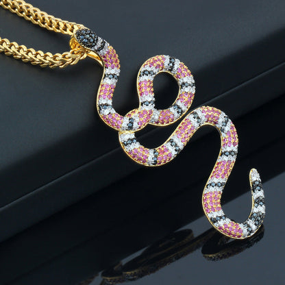 18K/White Gold Iced Out Twisted Coral Red Snake Pendant Tripodjewelry