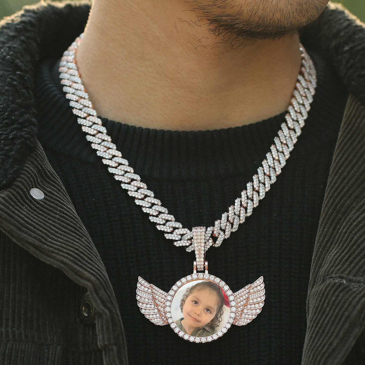 Iced Custom AngeL Wings Photo Pendant