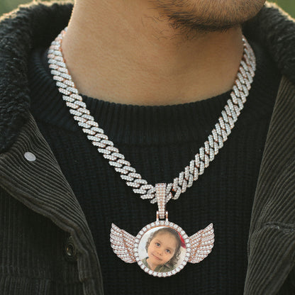 Iced Custom AngeL Wings Photo Pendant