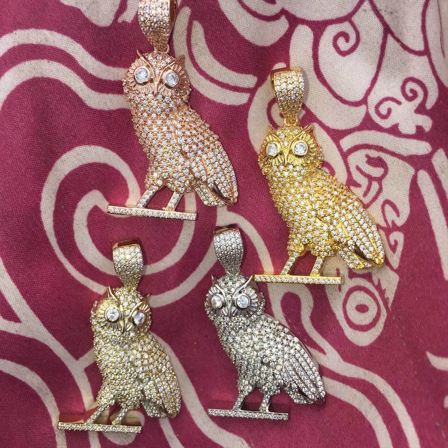 14k Gold Plated Iced Out CZ Owl Bird Pendant Hip Hop Jewelry Tripodjewelry