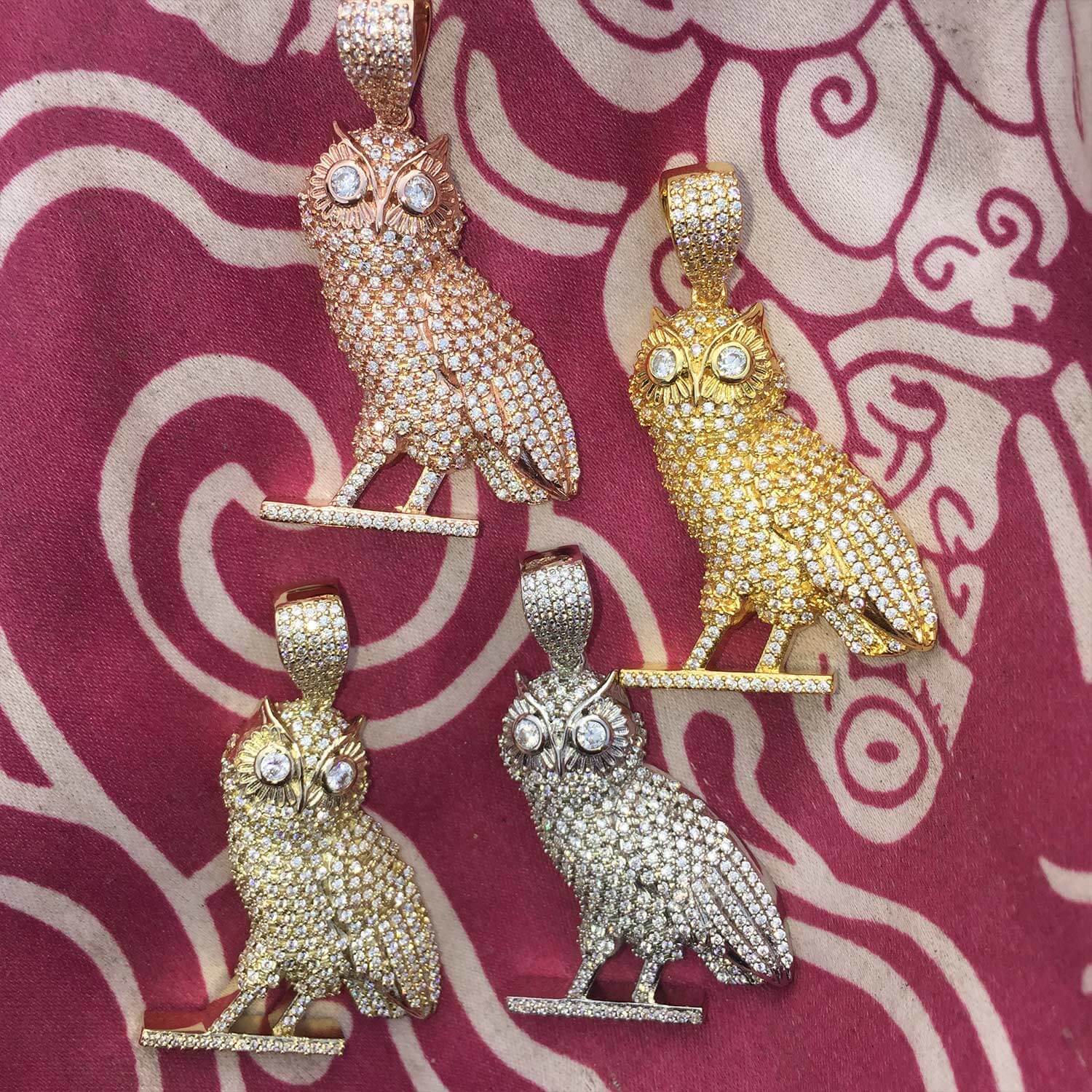 14k Gold Plated Iced Out CZ Owl Bird Pendant Hip Hop Jewelry Tripodjewelry