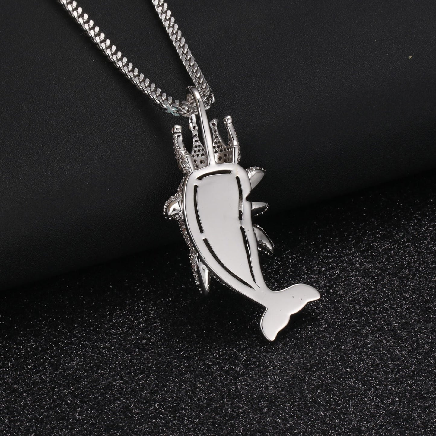 White Gold Iced Out King Dolphin Pendants For Men Necklace Tripodjewelry